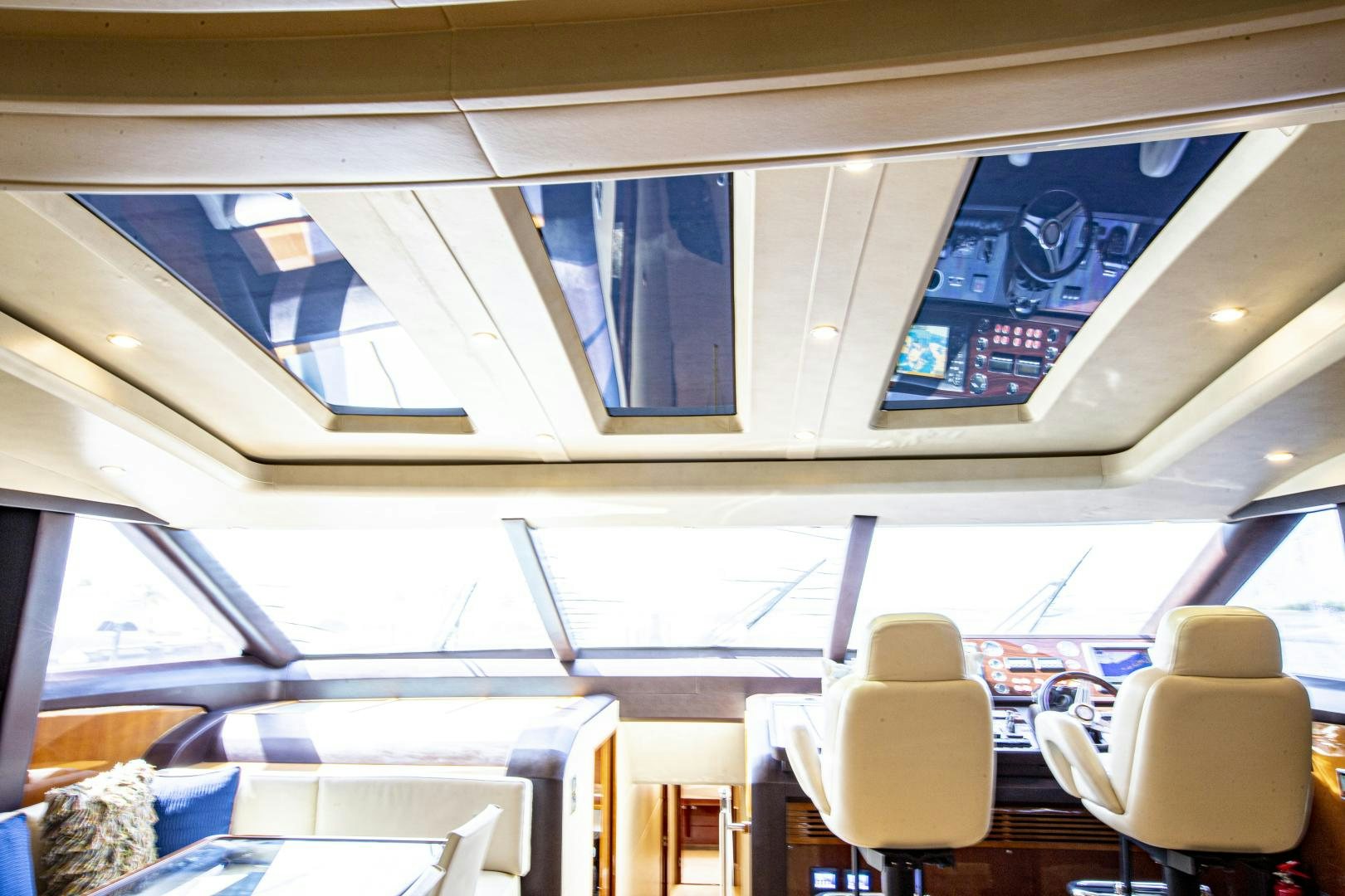 inside of a vehicle with a sign on the ceiling aboard LAS BRISAS Yacht for Sale