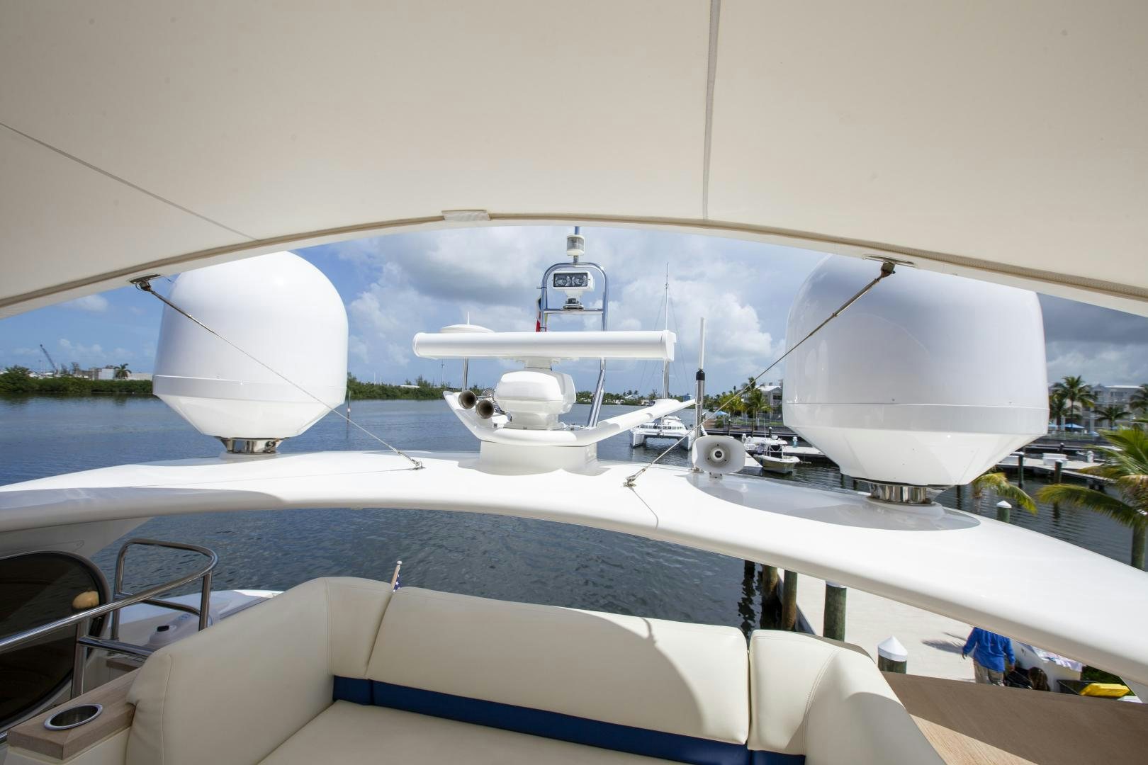 a large white boat in a large body of water aboard LAS BRISAS Yacht for Sale