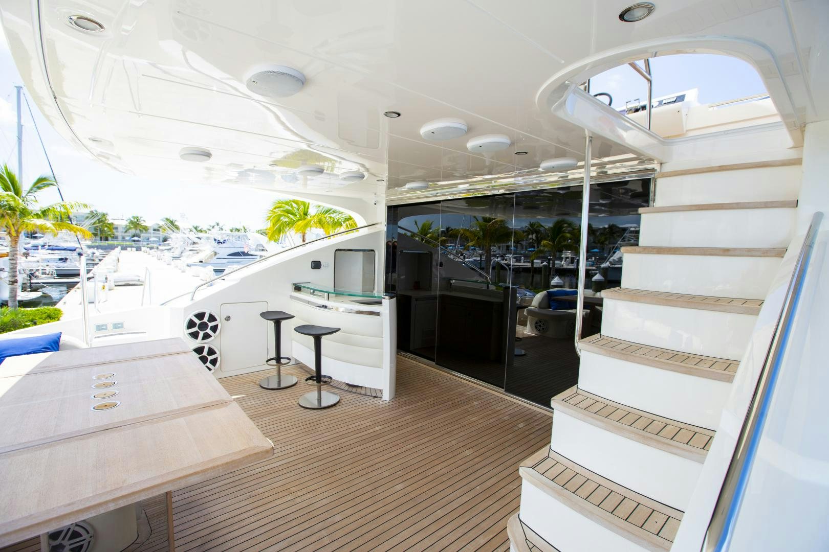 a modern house with a staircase aboard LAS BRISAS Yacht for Sale