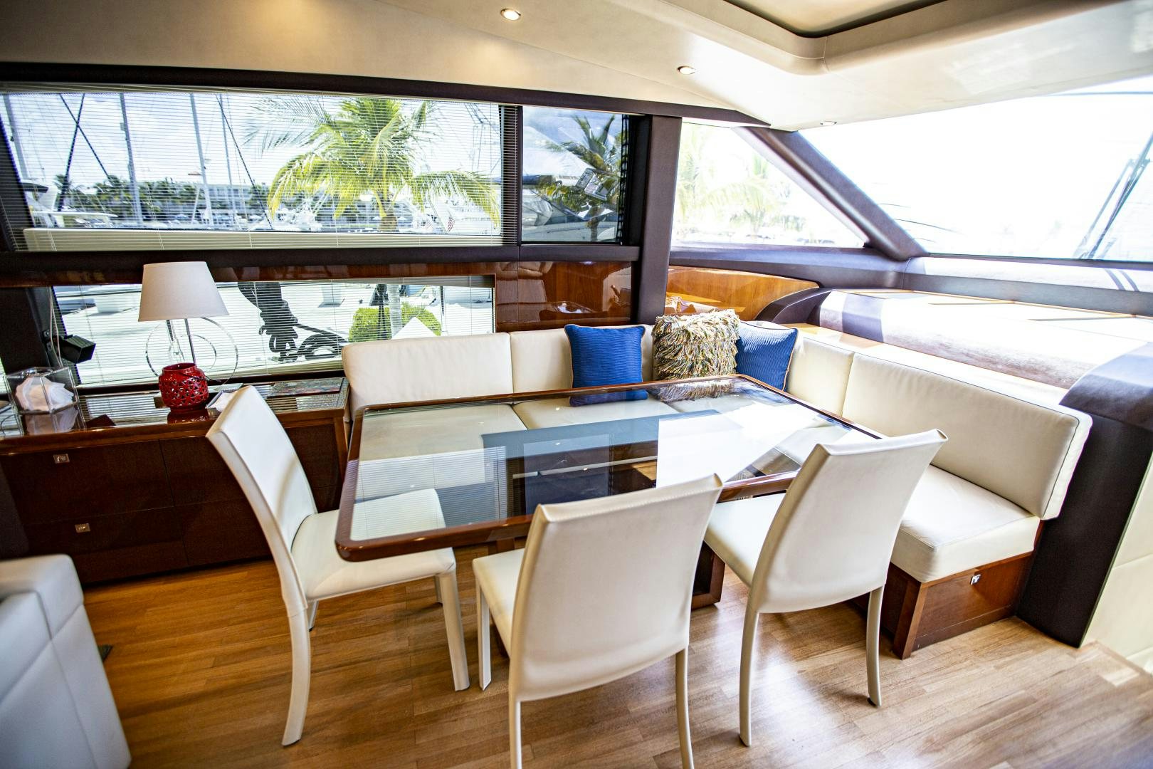 a living room with a couch and a table aboard LAS BRISAS Yacht for Sale