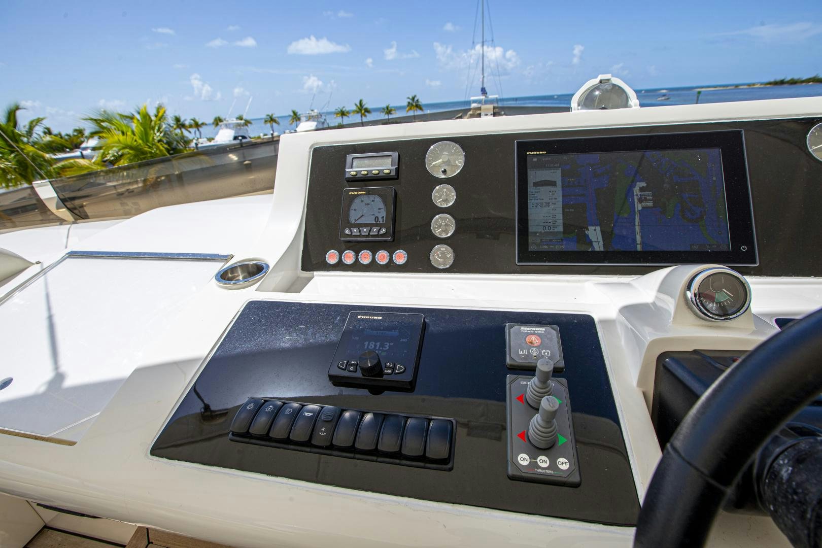 the inside of a car aboard LAS BRISAS Yacht for Sale