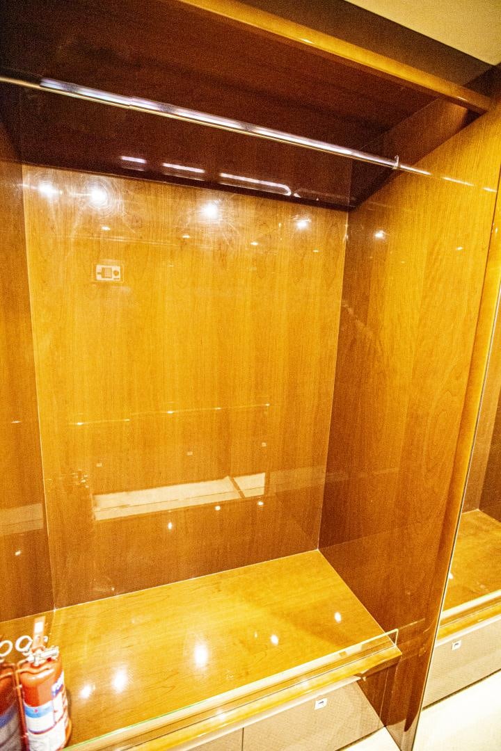 a shower with wooden walls aboard LAS BRISAS Yacht for Sale