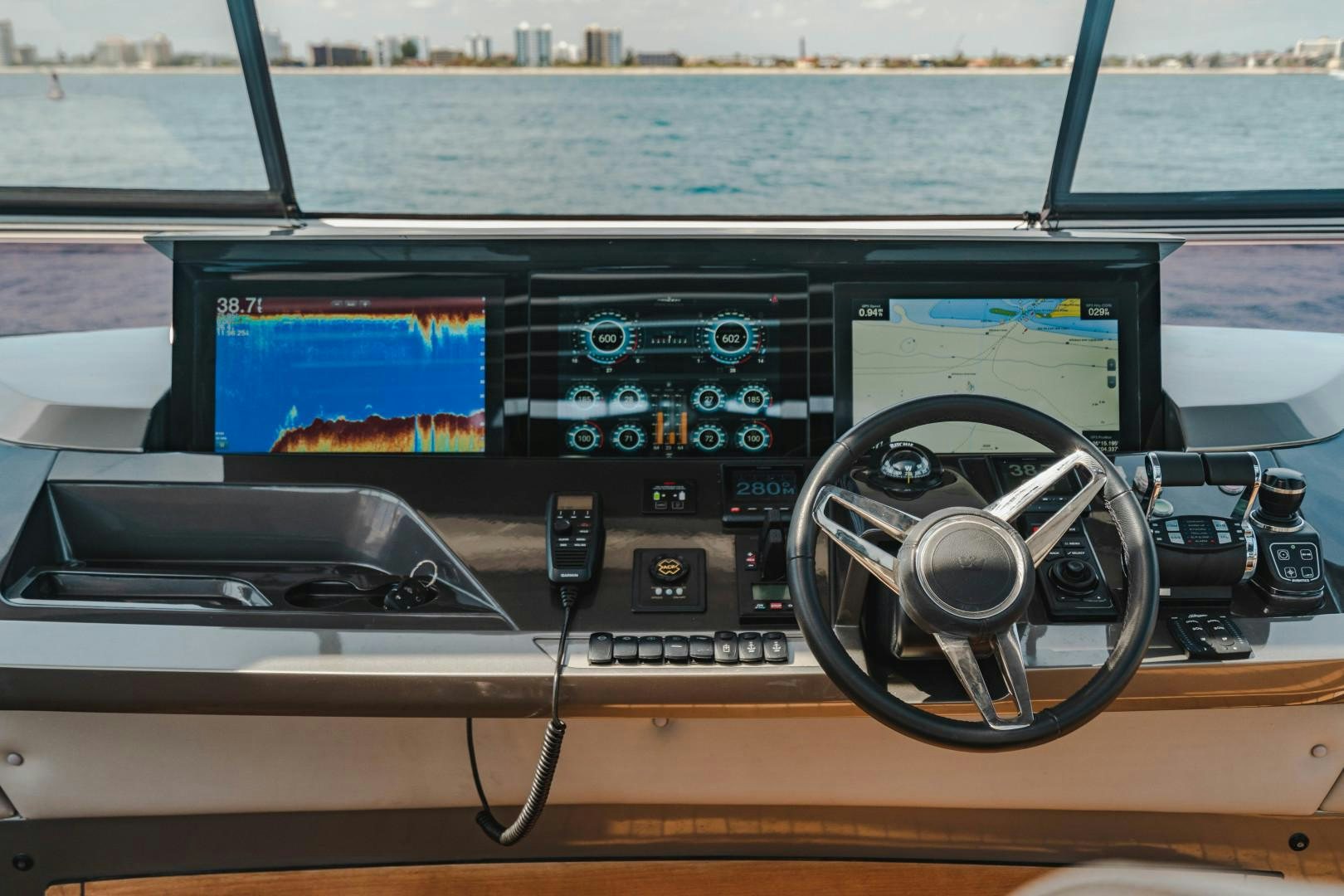 the inside of a car aboard KAOS Yacht for Sale