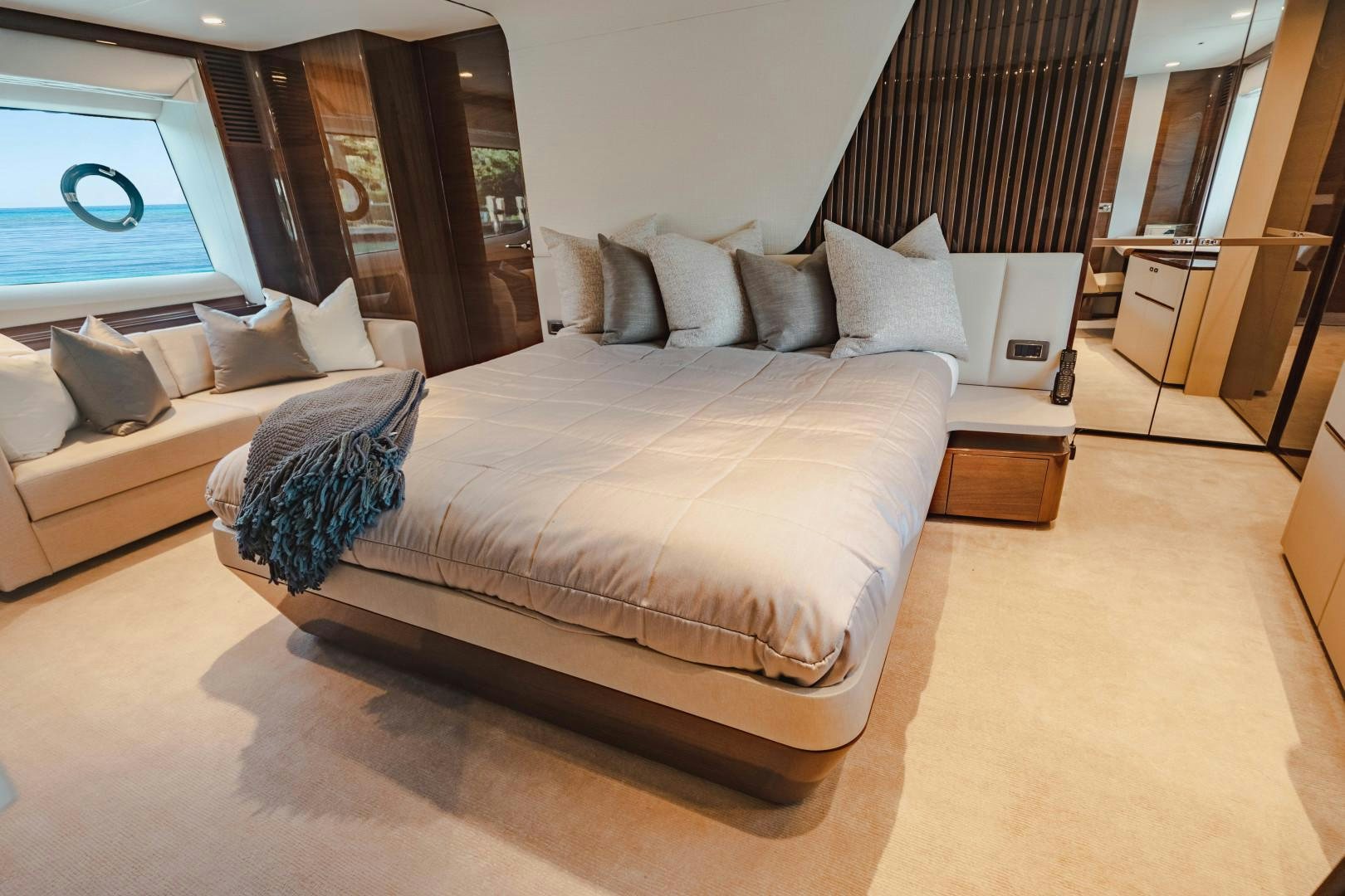 a bed in a hotel room aboard KAOS Yacht for Sale