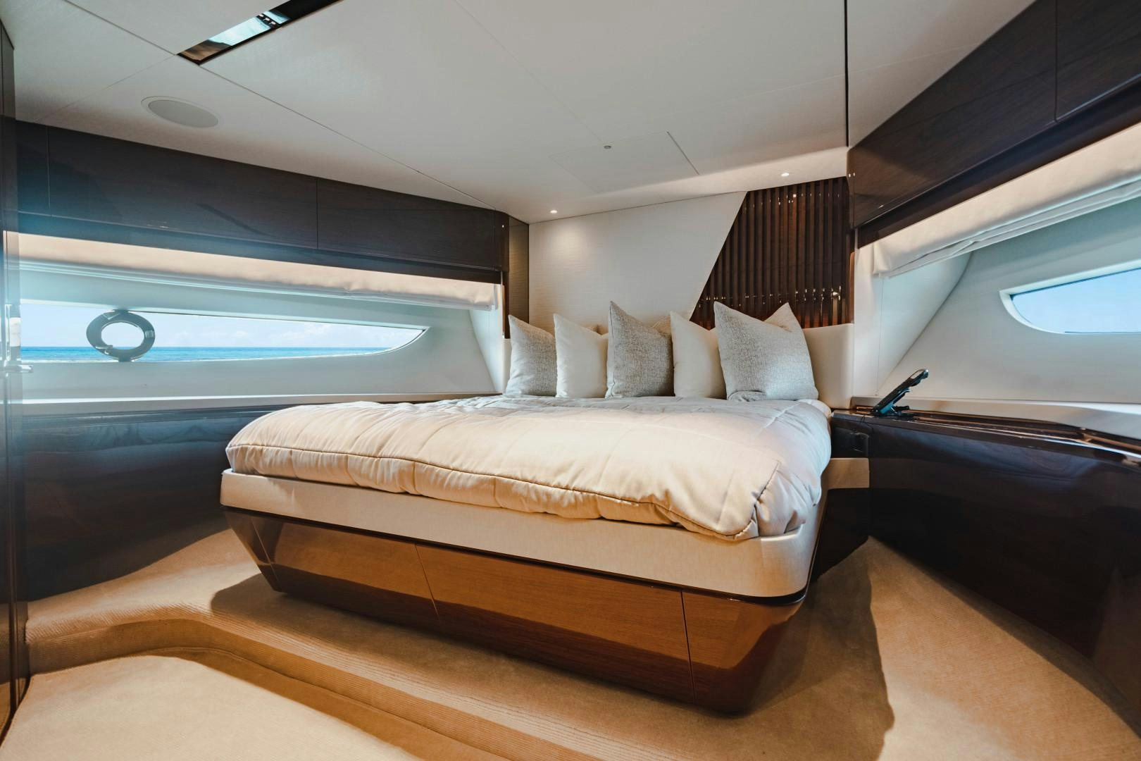 a bed in a room aboard KAOS Yacht for Sale