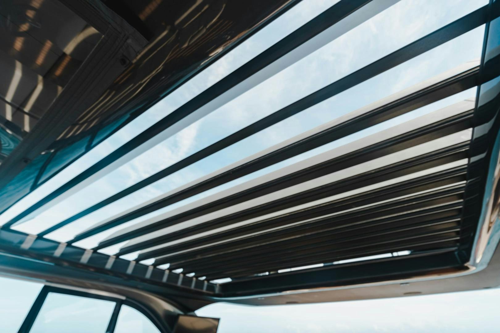 a close-up of a black metal frame aboard KAOS Yacht for Sale