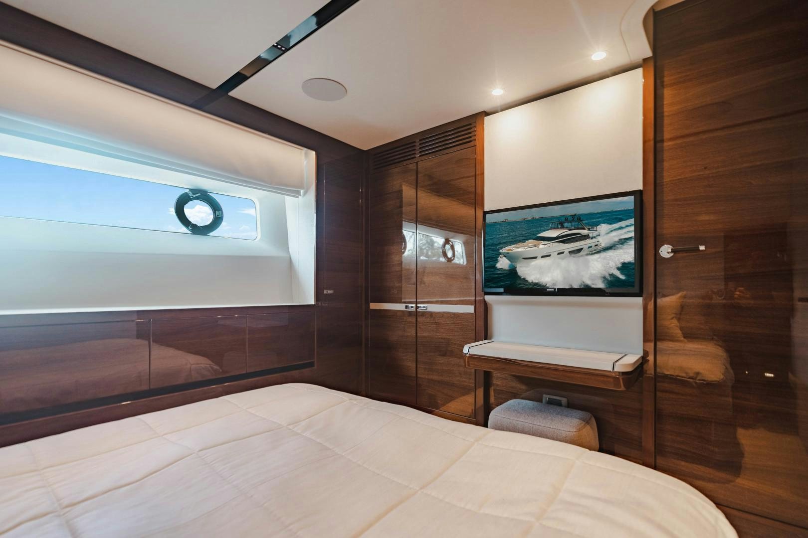 a bed in a room aboard KAOS Yacht for Sale