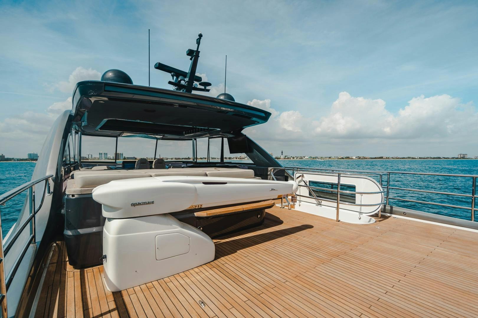a boat on a deck aboard KAOS Yacht for Sale