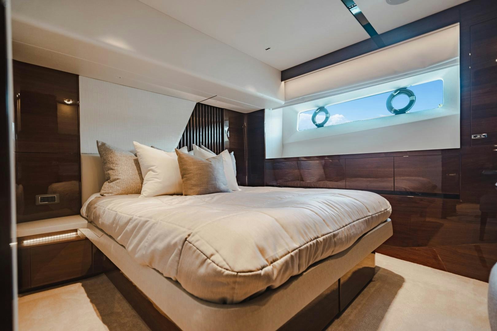a bed in a room aboard KAOS Yacht for Sale