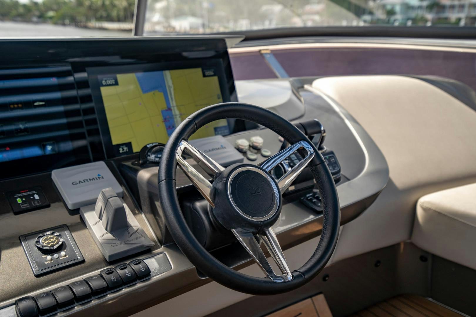 the inside of a car aboard KAOS Yacht for Sale