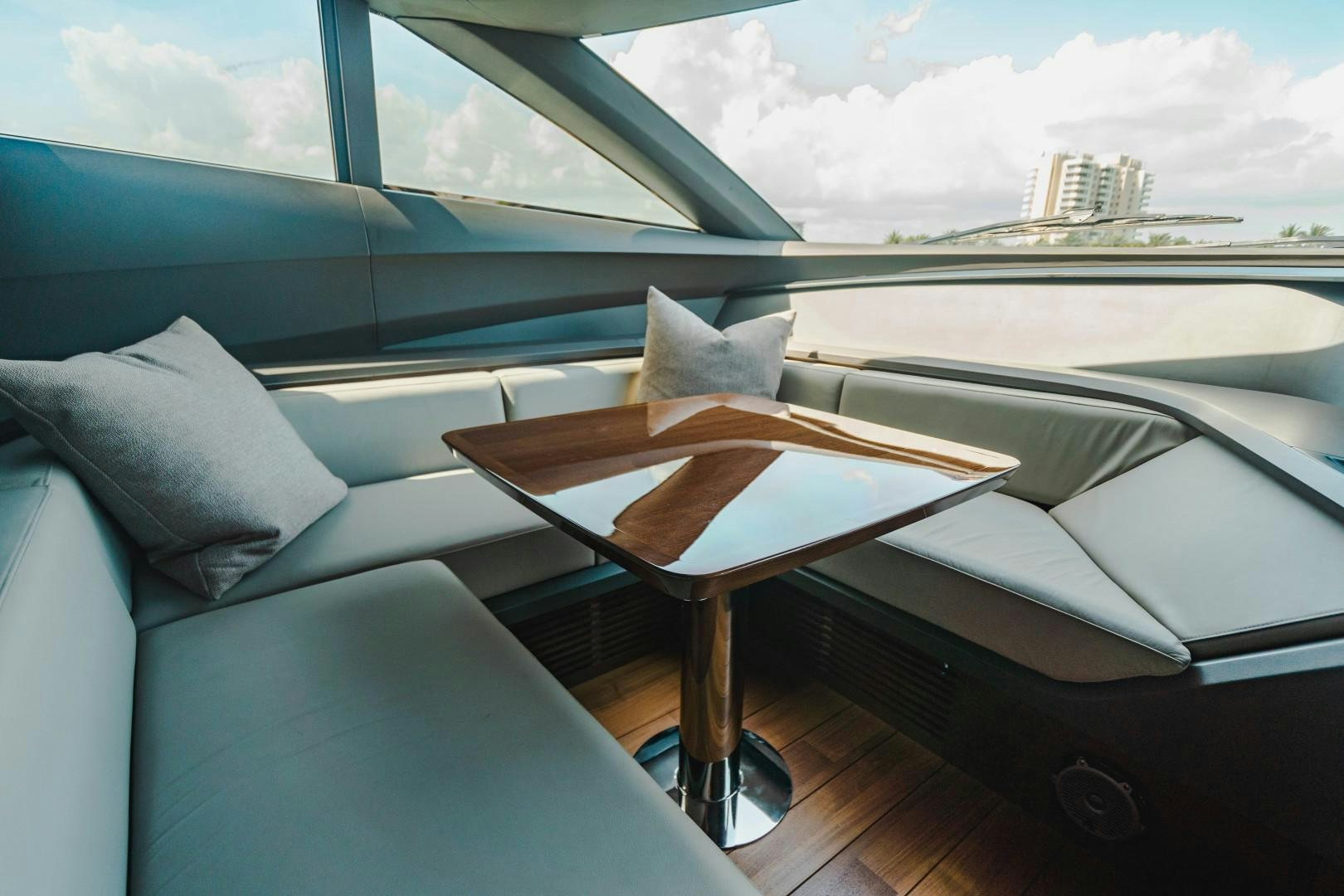 a table on a boat aboard KAOS Yacht for Sale
