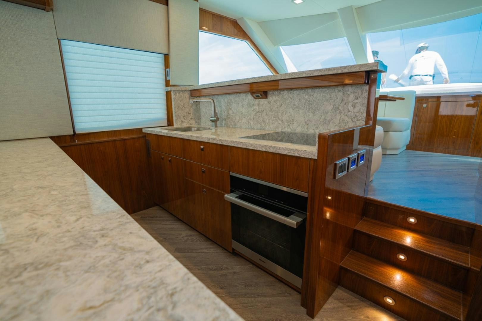 a kitchen with a large countertop aboard MAKE  HAPPEN Yacht for Sale