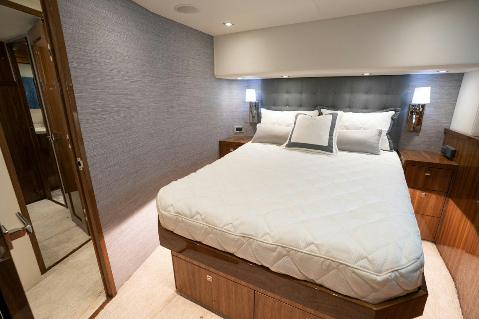 a bed in a hotel room aboard MAKE  HAPPEN Yacht for Sale