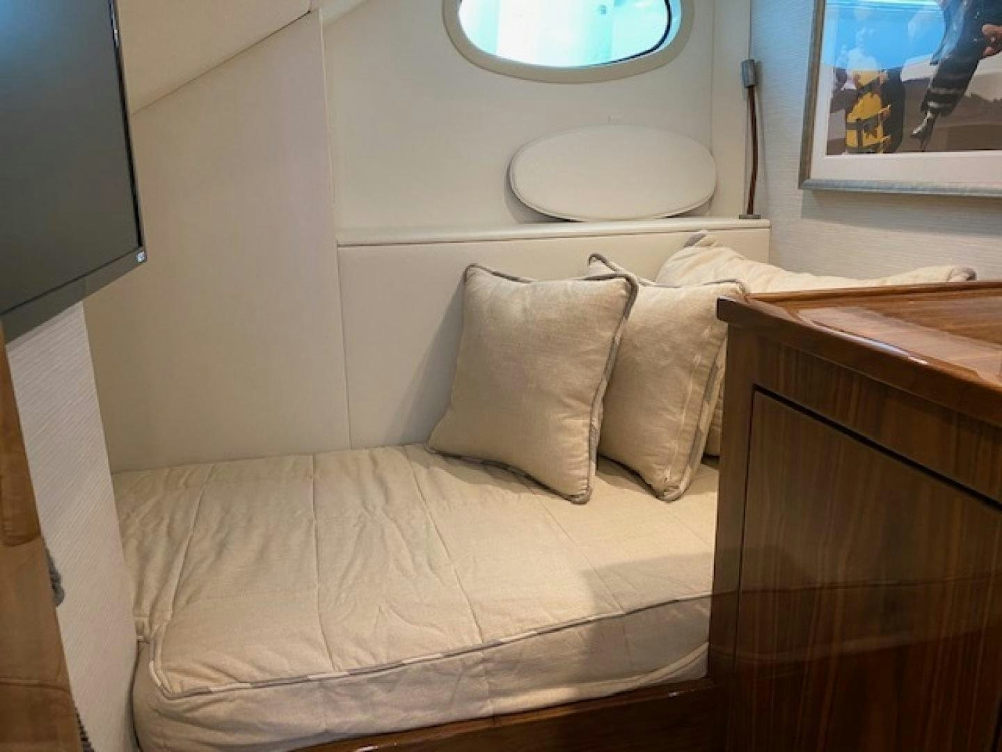 a bed with pillows aboard MAKE  HAPPEN Yacht for Sale