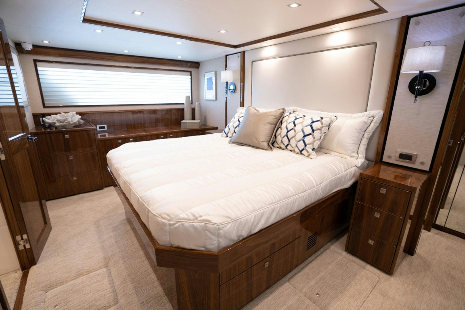 a bedroom with a large bed aboard MAKE  HAPPEN Yacht for Sale