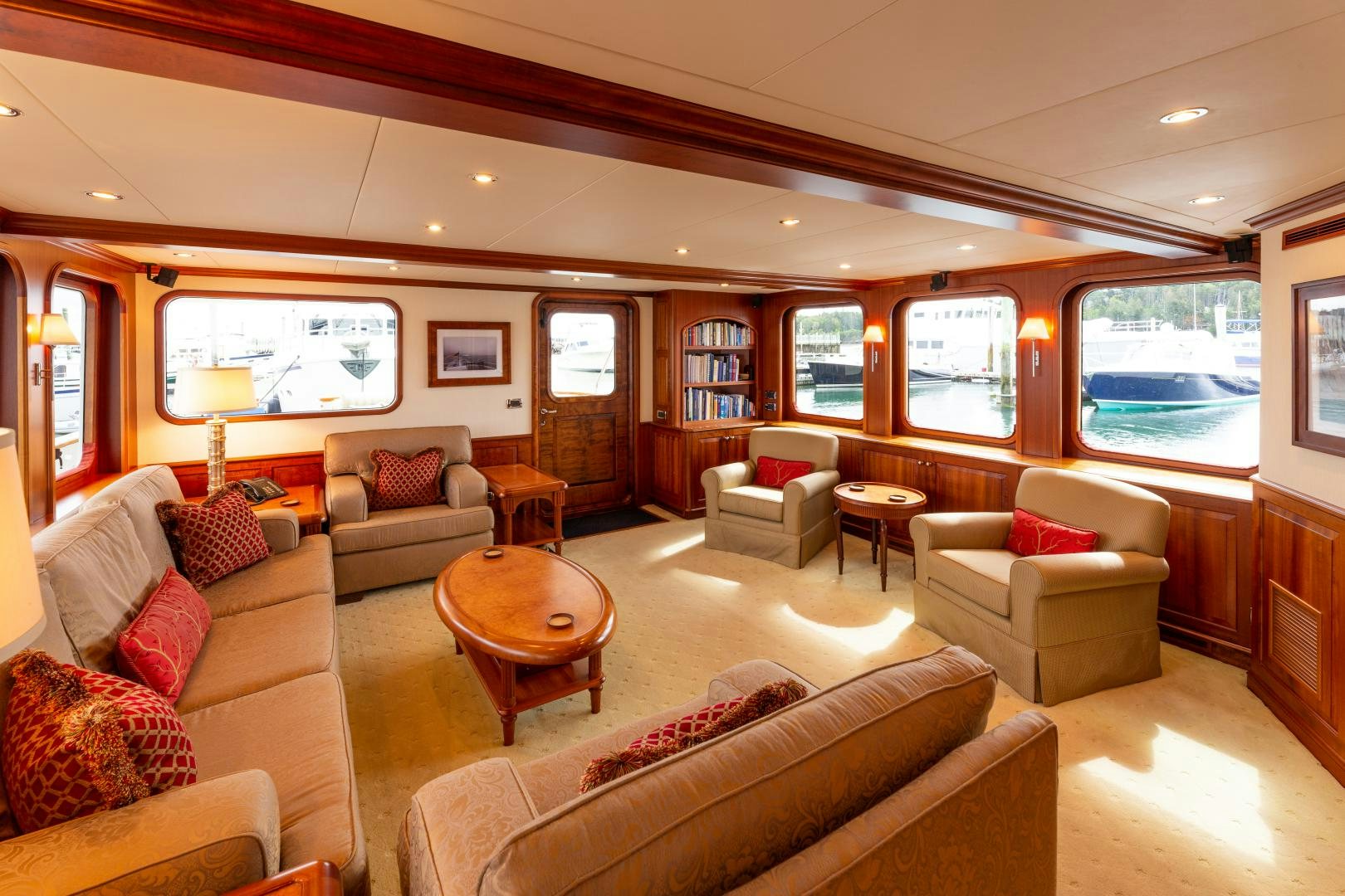 a living room with a large window aboard ISLANDER Yacht for Sale