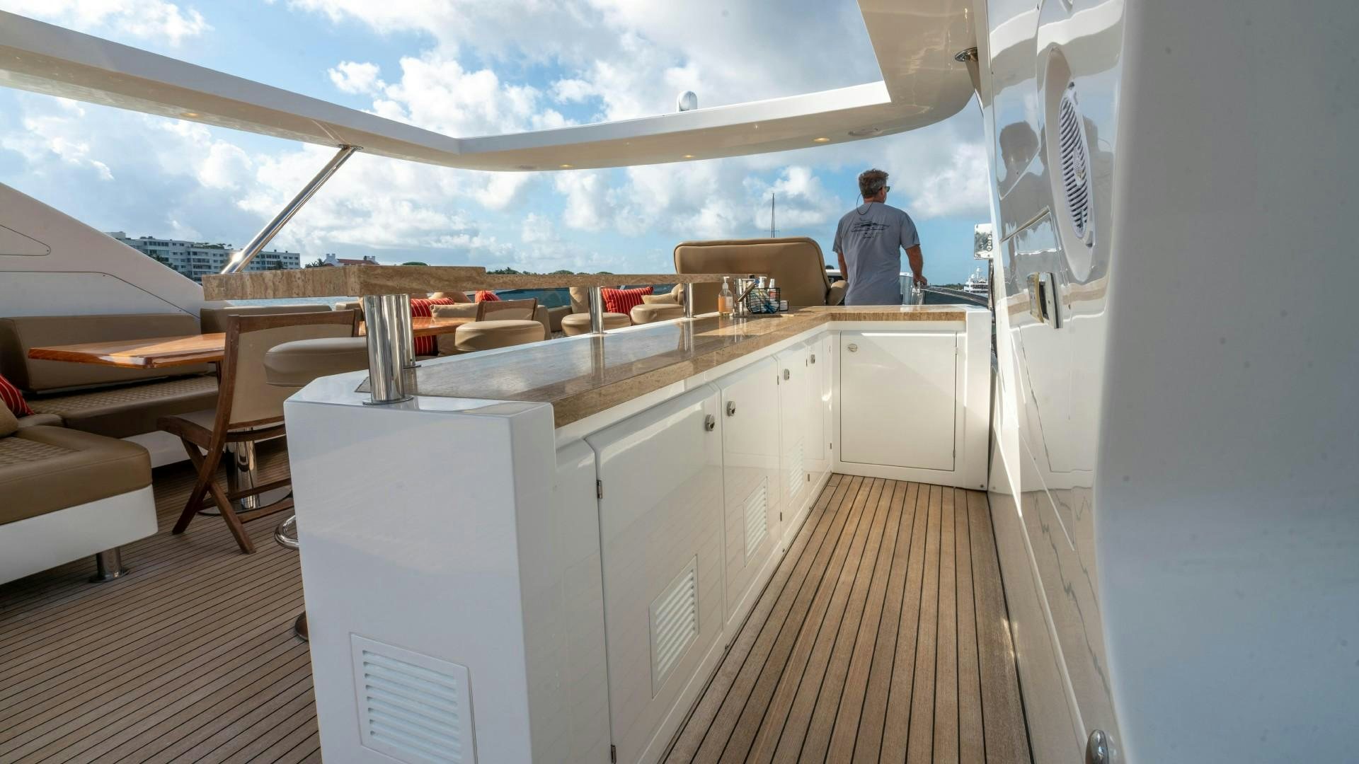 a person standing in a room aboard PHOENIX Yacht for Sale