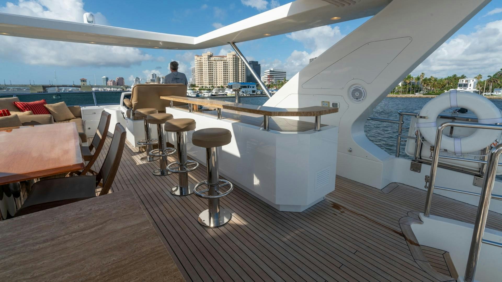 a boat on a deck aboard PHOENIX Yacht for Sale