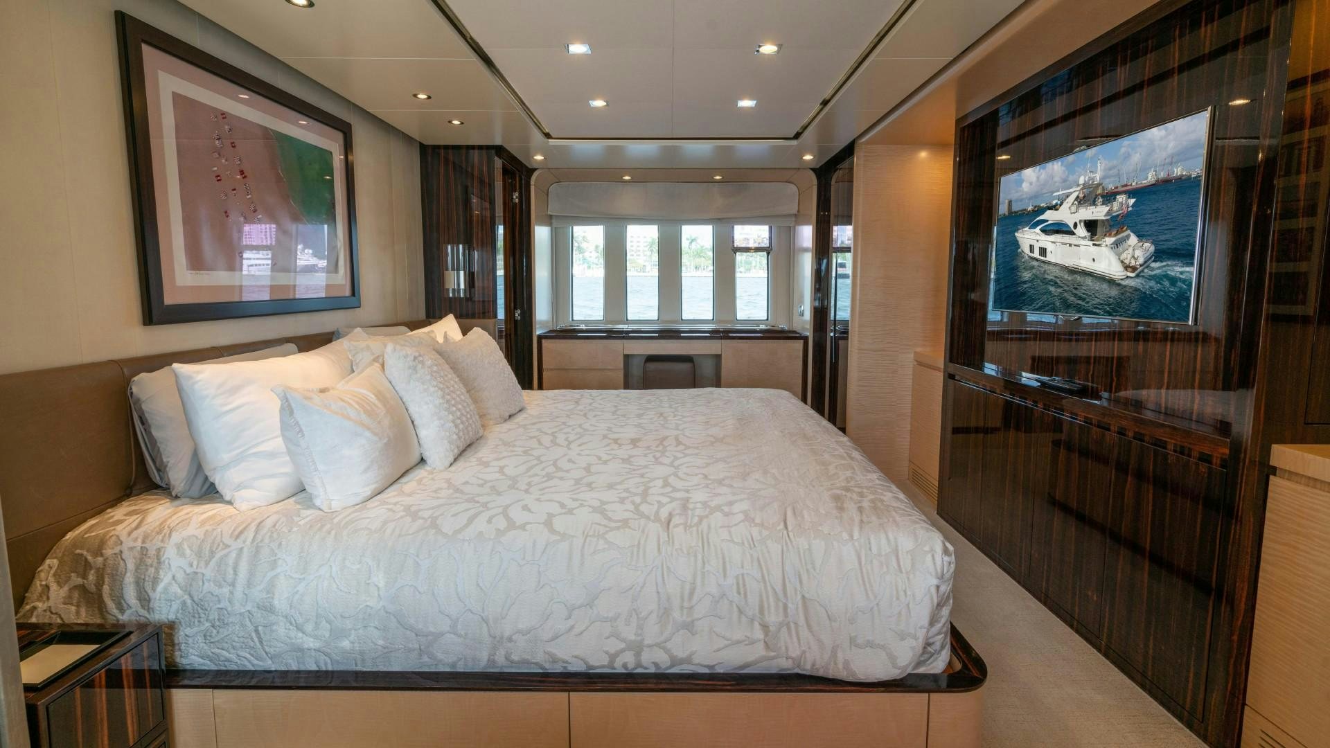 a bed in a room aboard PHOENIX Yacht for Sale