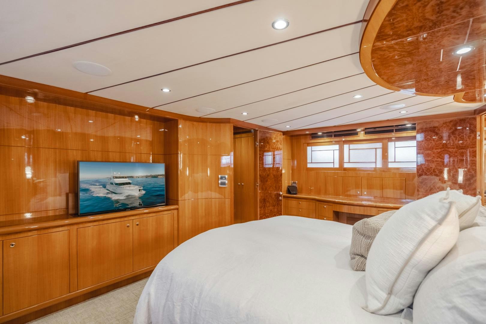 a bed in a cabin aboard OBSESSION Yacht for Sale