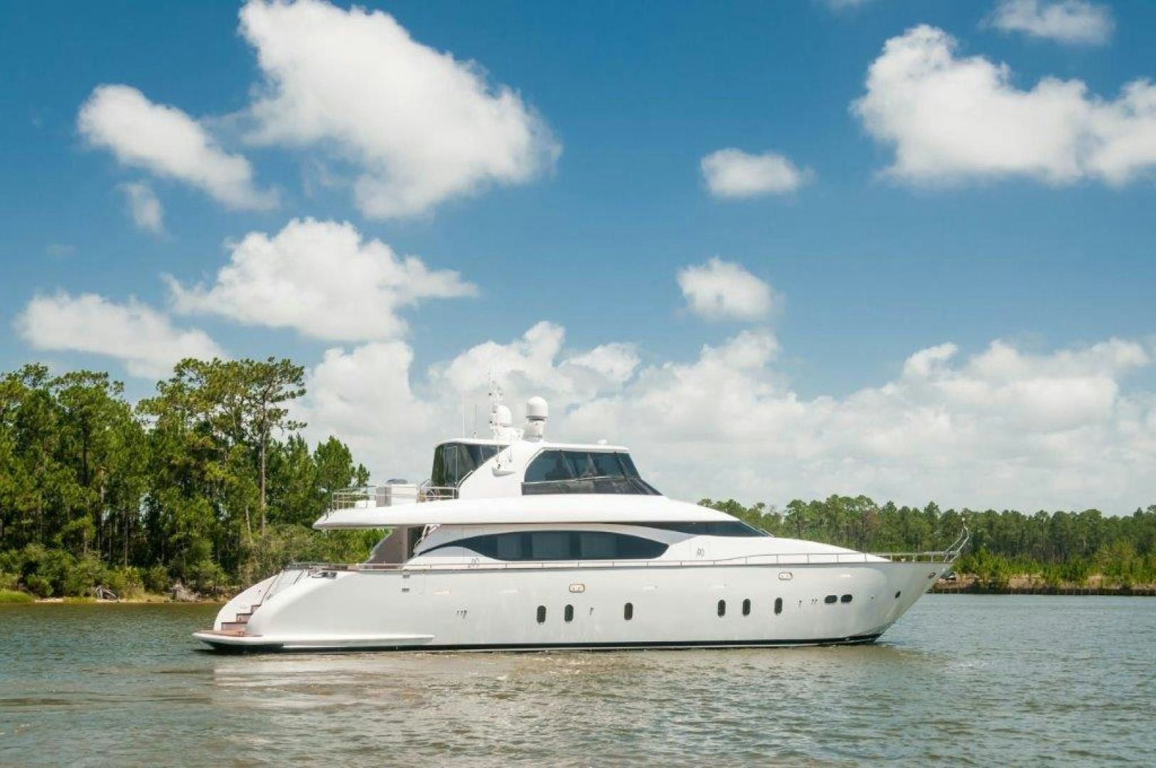 a white yacht on the water aboard NEVER REST Yacht for Sale