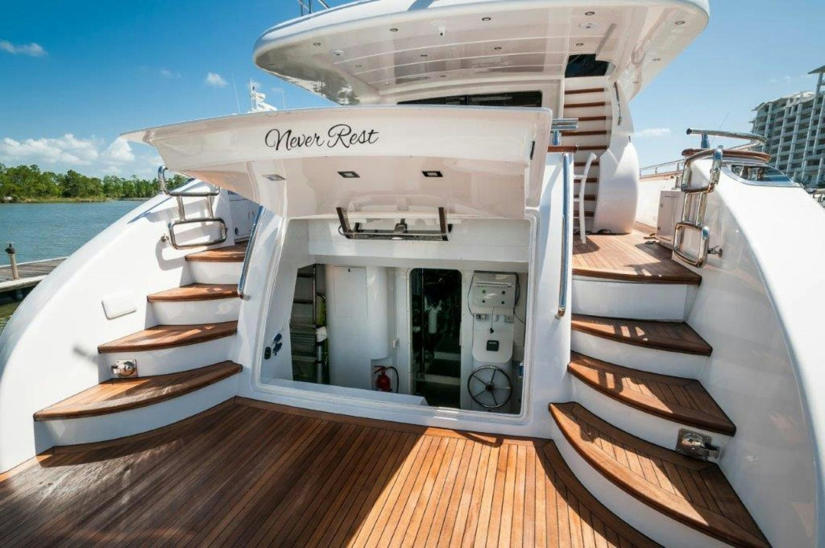 a boat on a body of water aboard NEVER REST Yacht for Sale