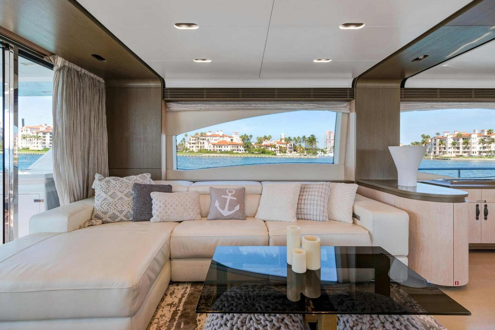 a living room with a large window aboard NO NAME Yacht for Sale