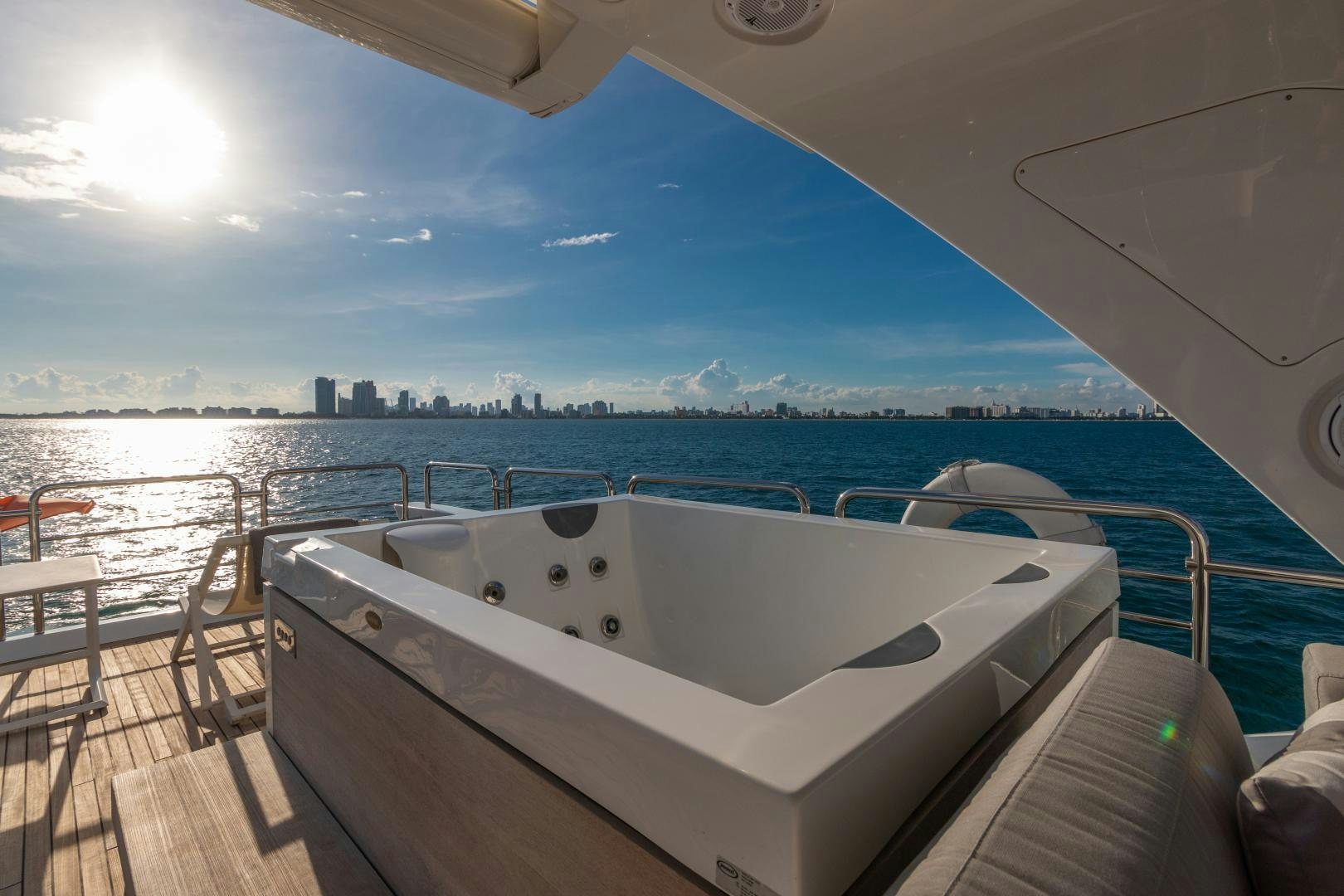 a large white boat on a deck aboard NO NAME Yacht for Sale