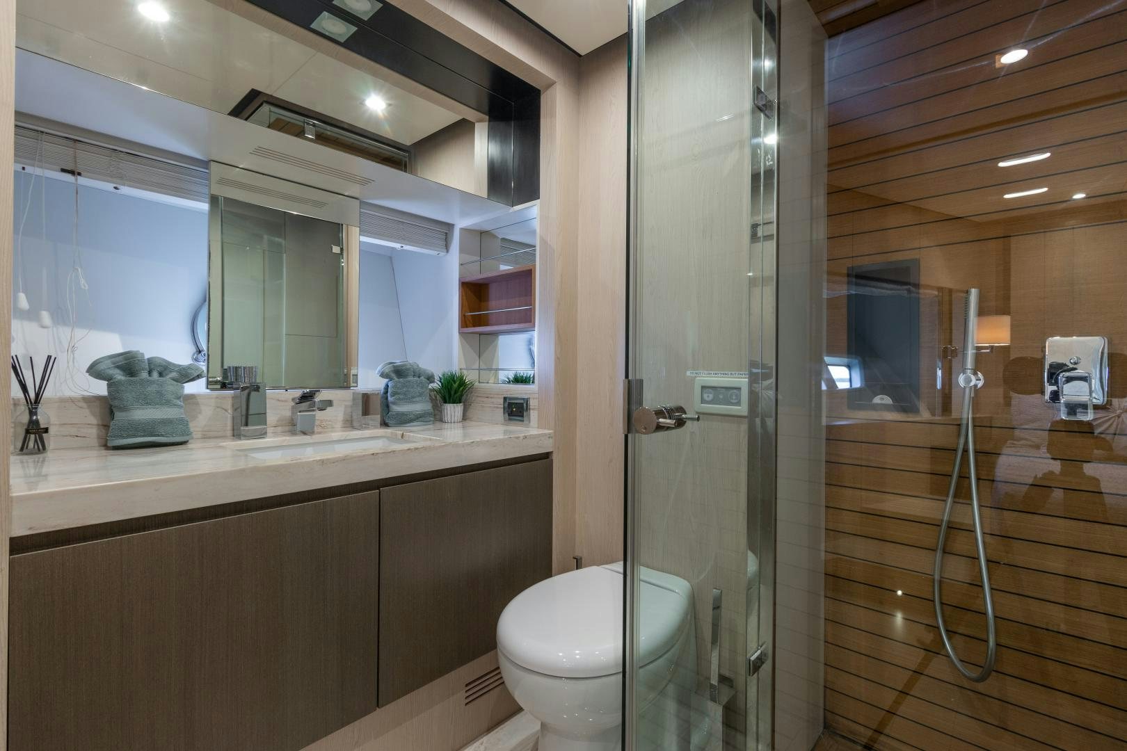 a bathroom with a glass shower aboard NO NAME Yacht for Sale