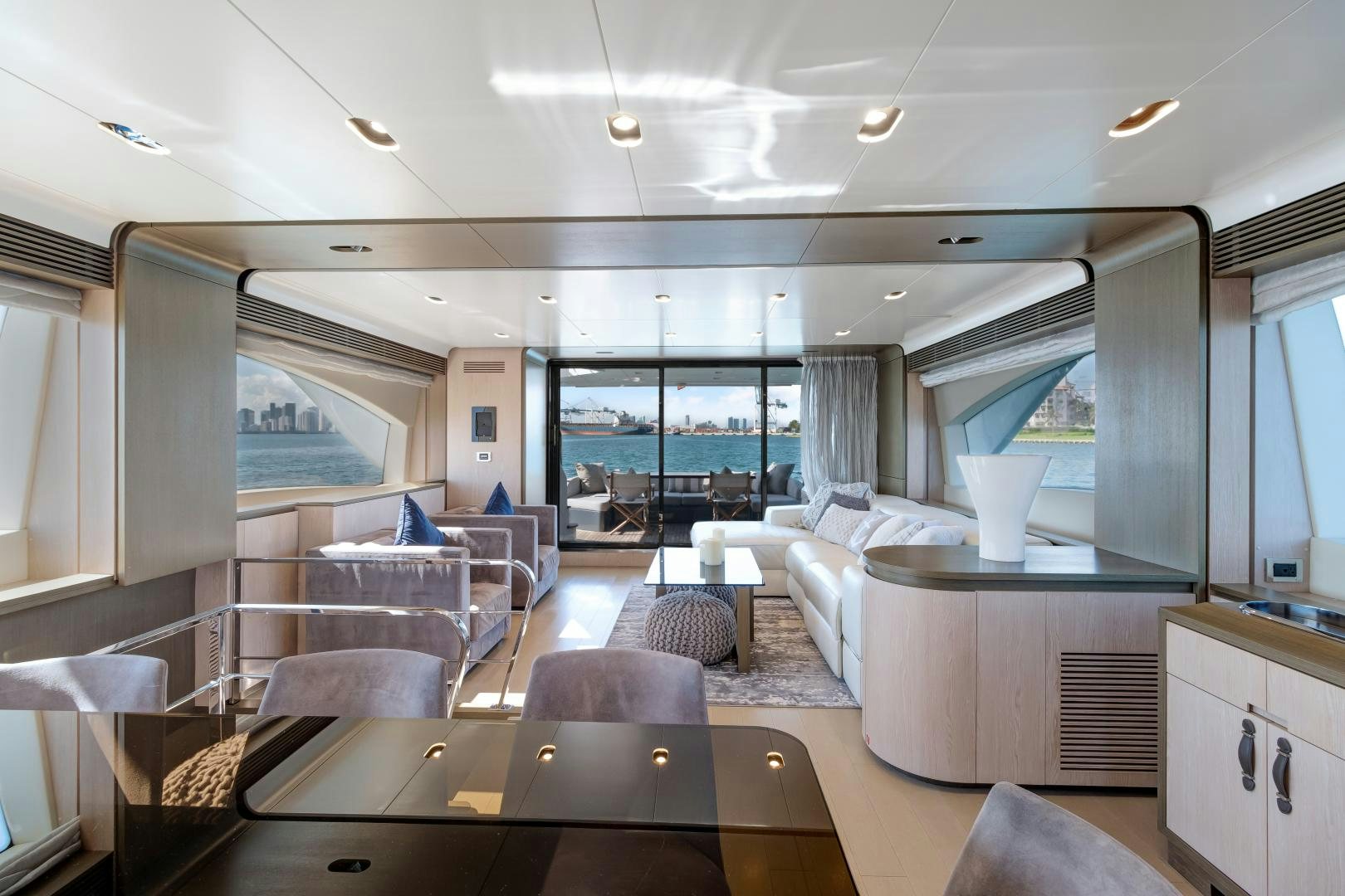 a modern looking living room aboard NO NAME Yacht for Sale
