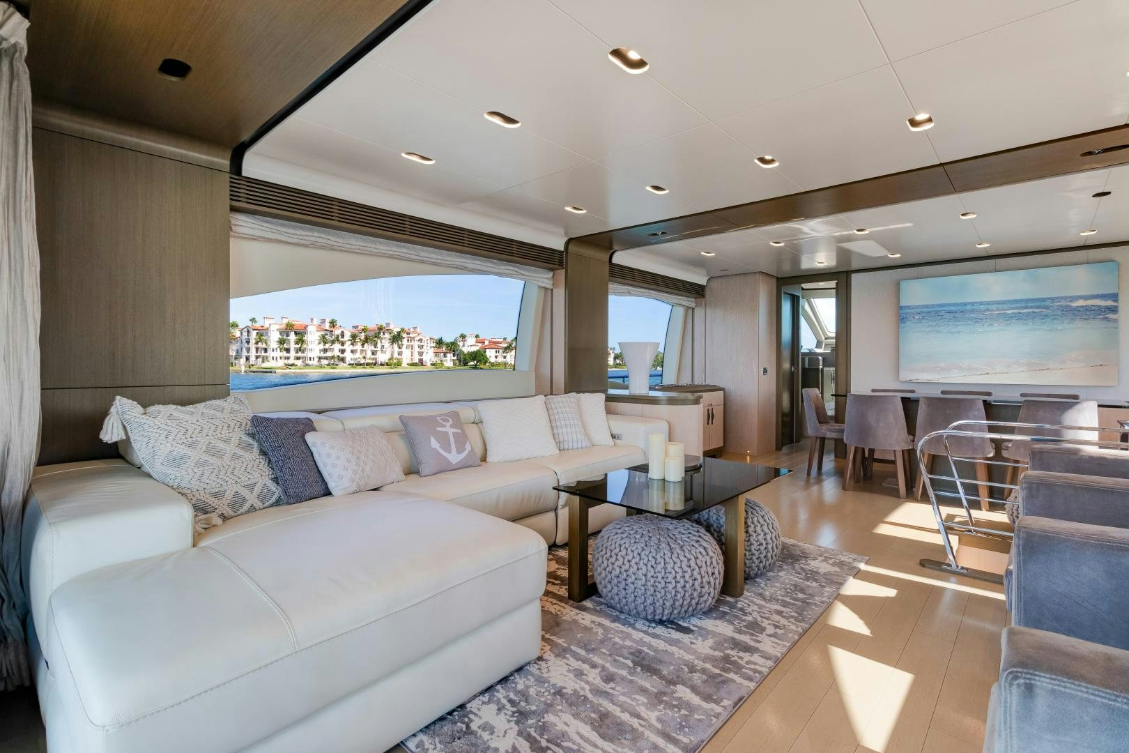 a living room with a large window aboard NO NAME Yacht for Sale
