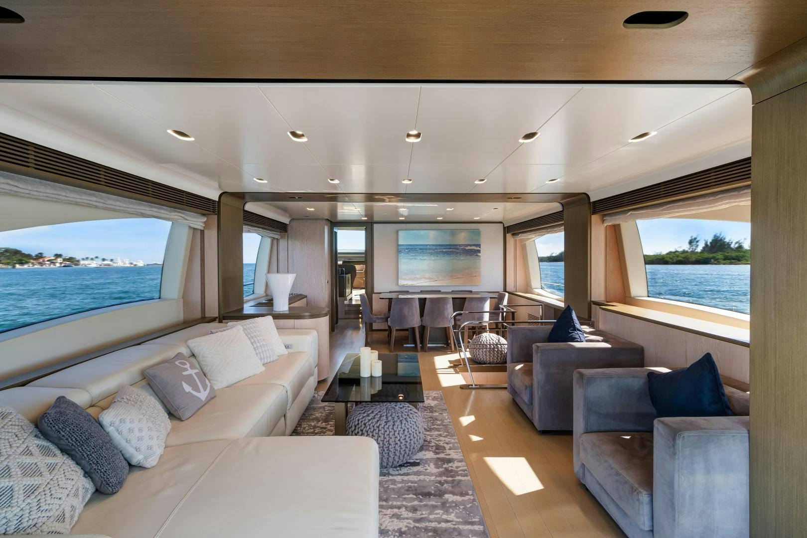 a living room with a large window aboard NO NAME Yacht for Sale