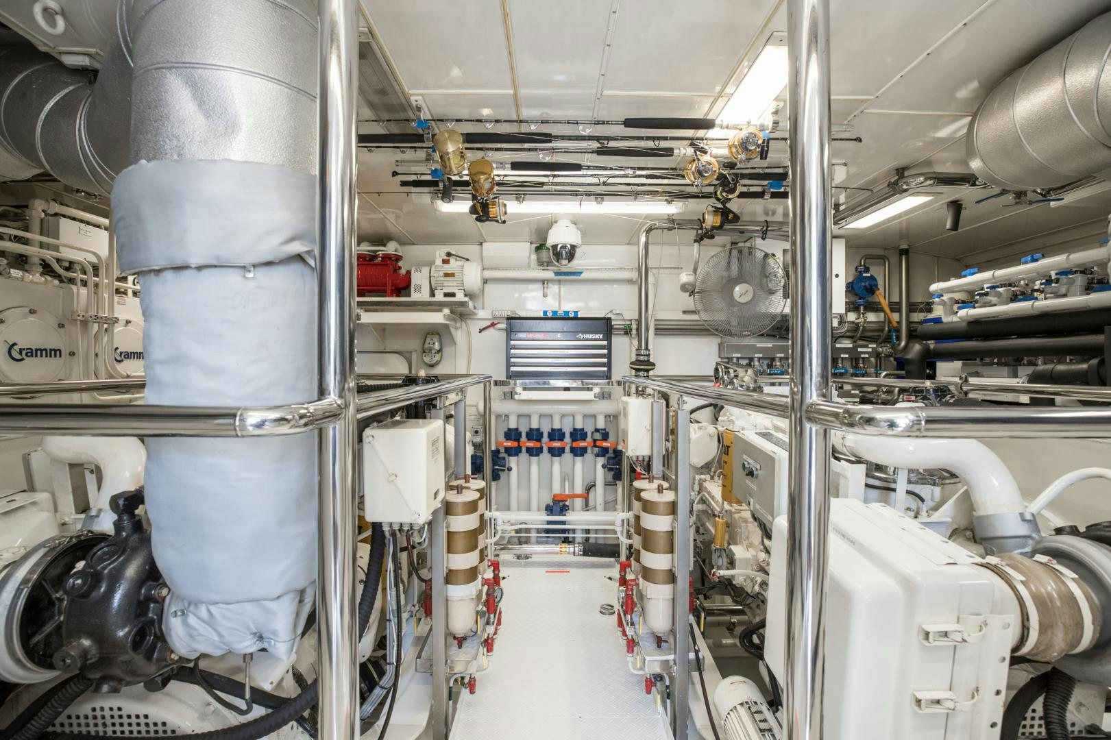 a room with several white pipes aboard SLOW POKE Yacht for Sale