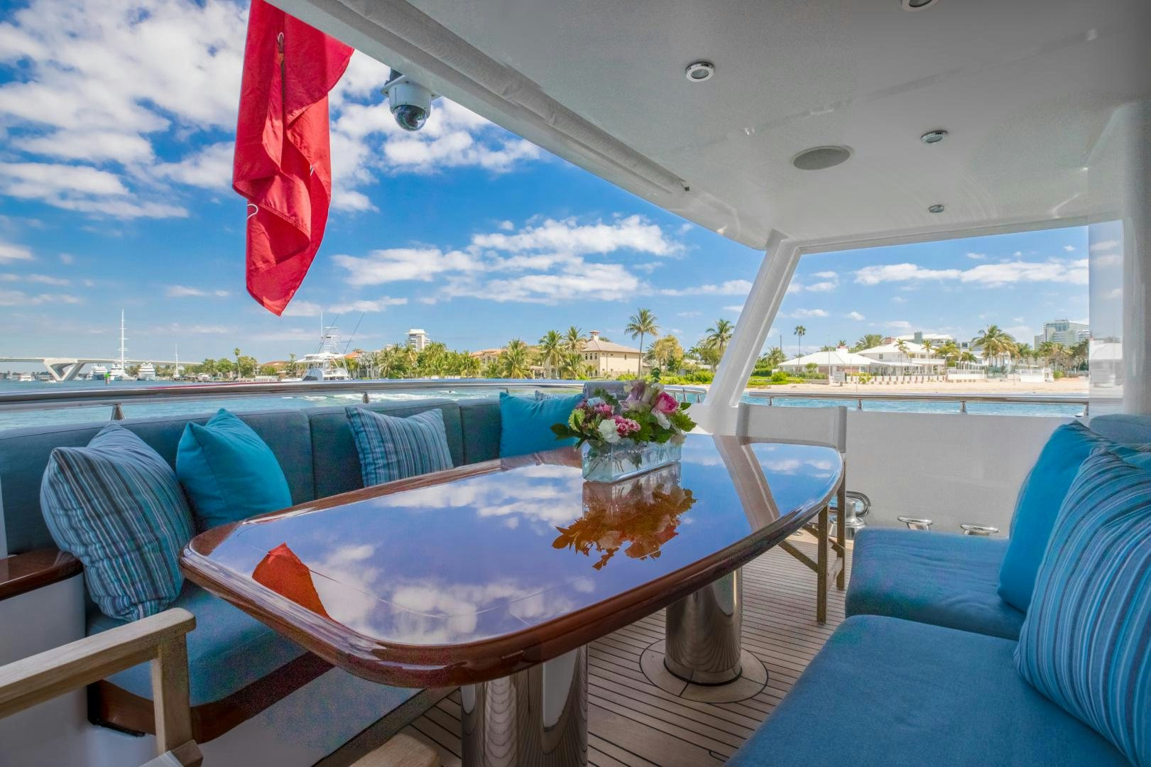 a table on a boat aboard SLOW POKE Yacht for Sale