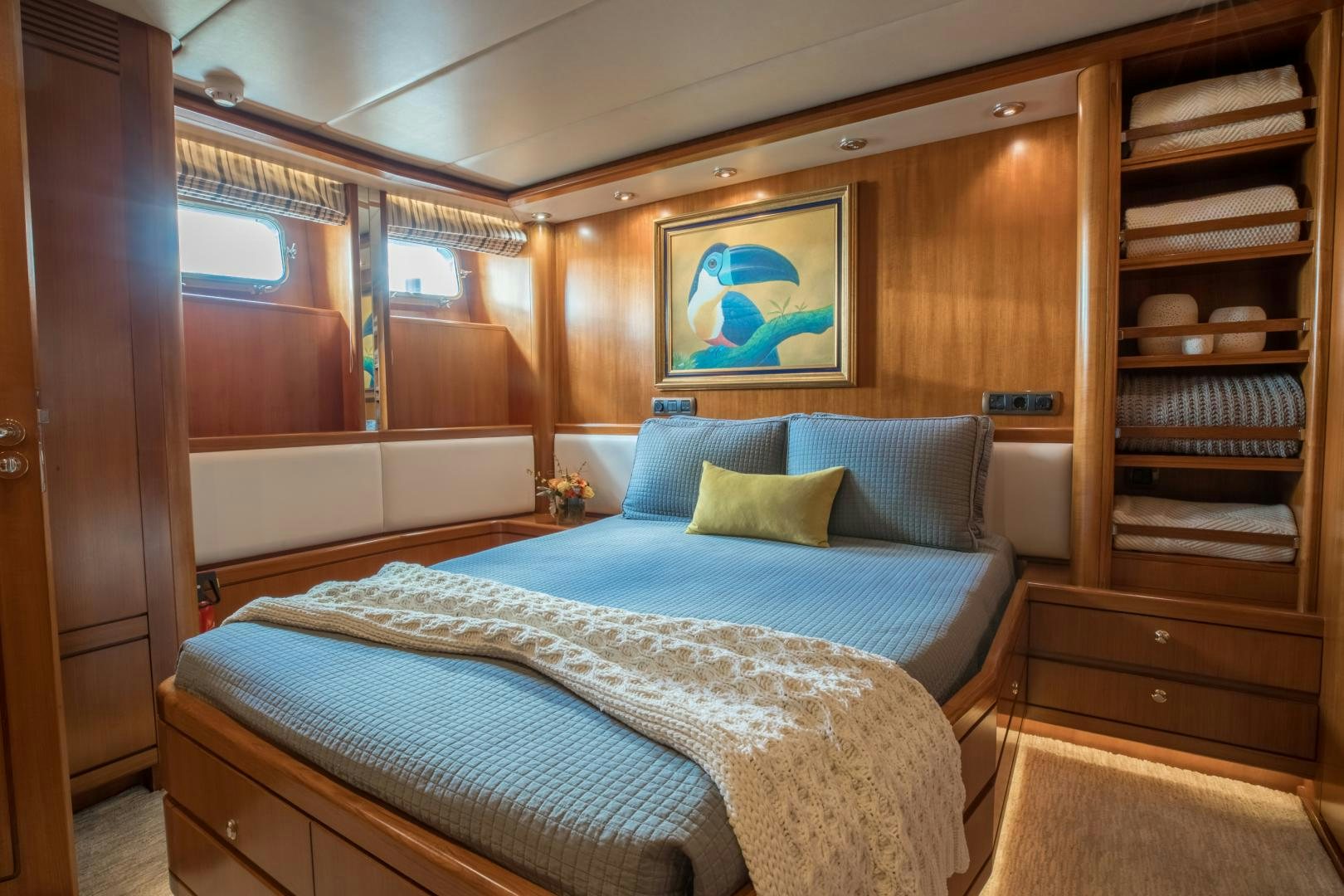 a bed in a room aboard SLOW POKE Yacht for Sale