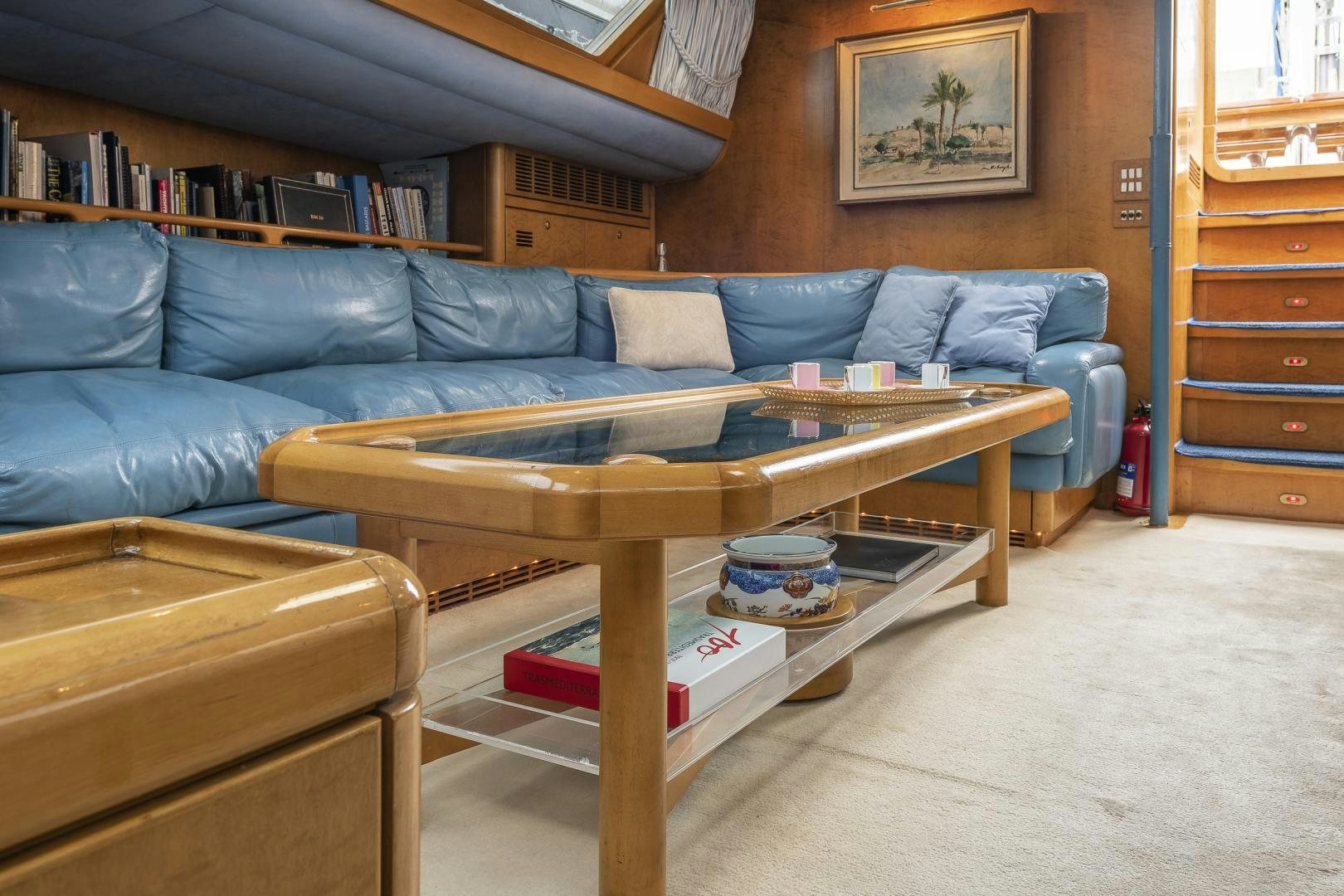 a table in a room aboard ROCIO Yacht for Sale