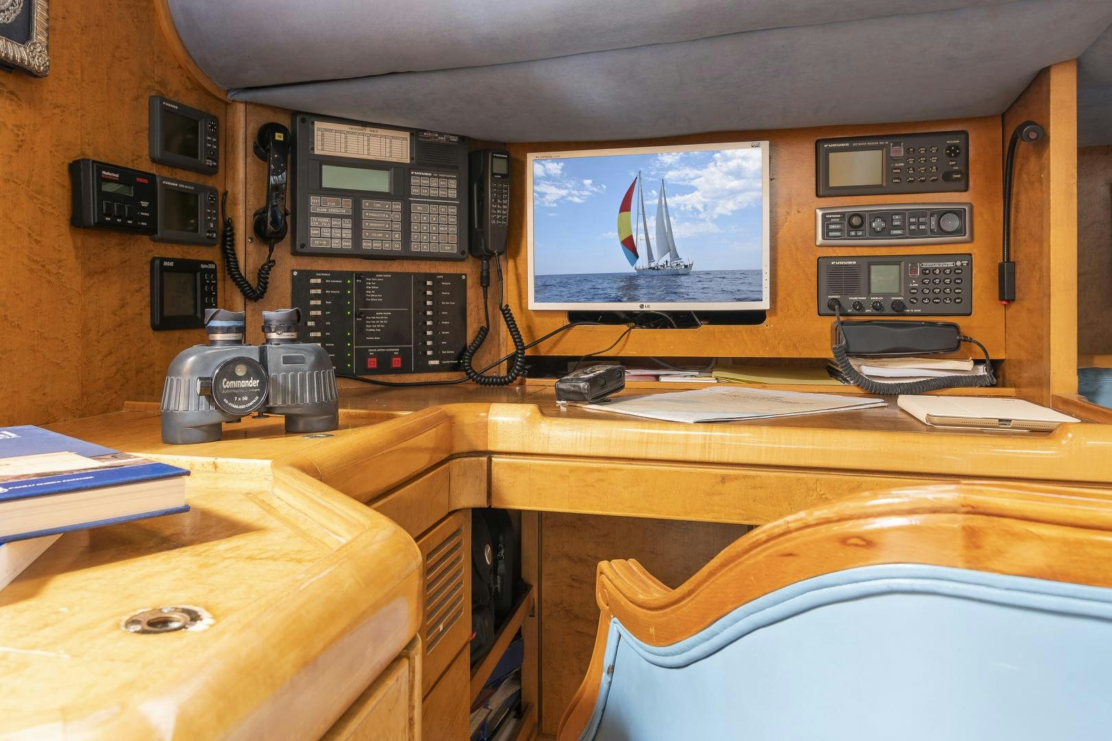 a room with a desk and computer aboard ROCIO Yacht for Sale