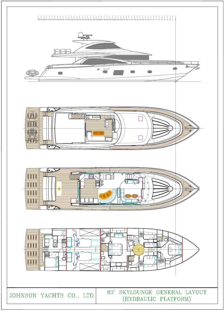 diagram aboard JOHNSON 80' FLYBRIDGE W/FISHING COCKPIT Yacht for Sale