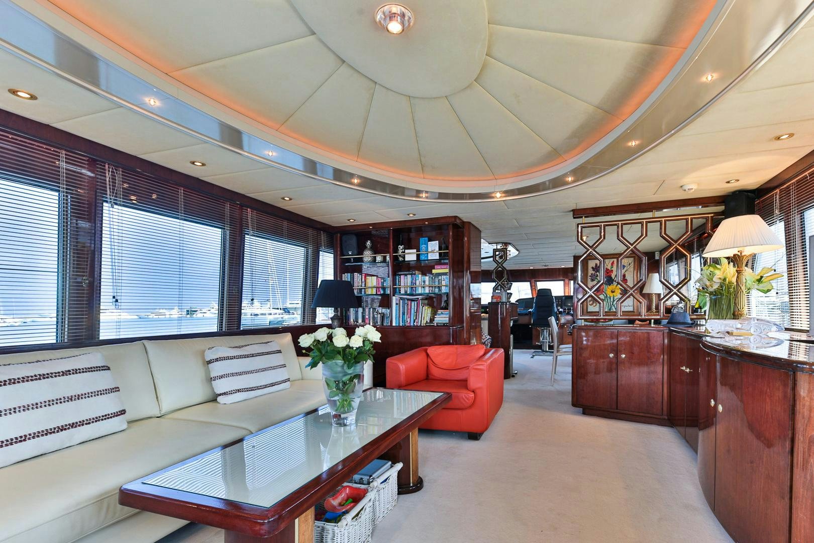 a large living room with a large open floor plan aboard HAPPY DAZE Yacht for Sale