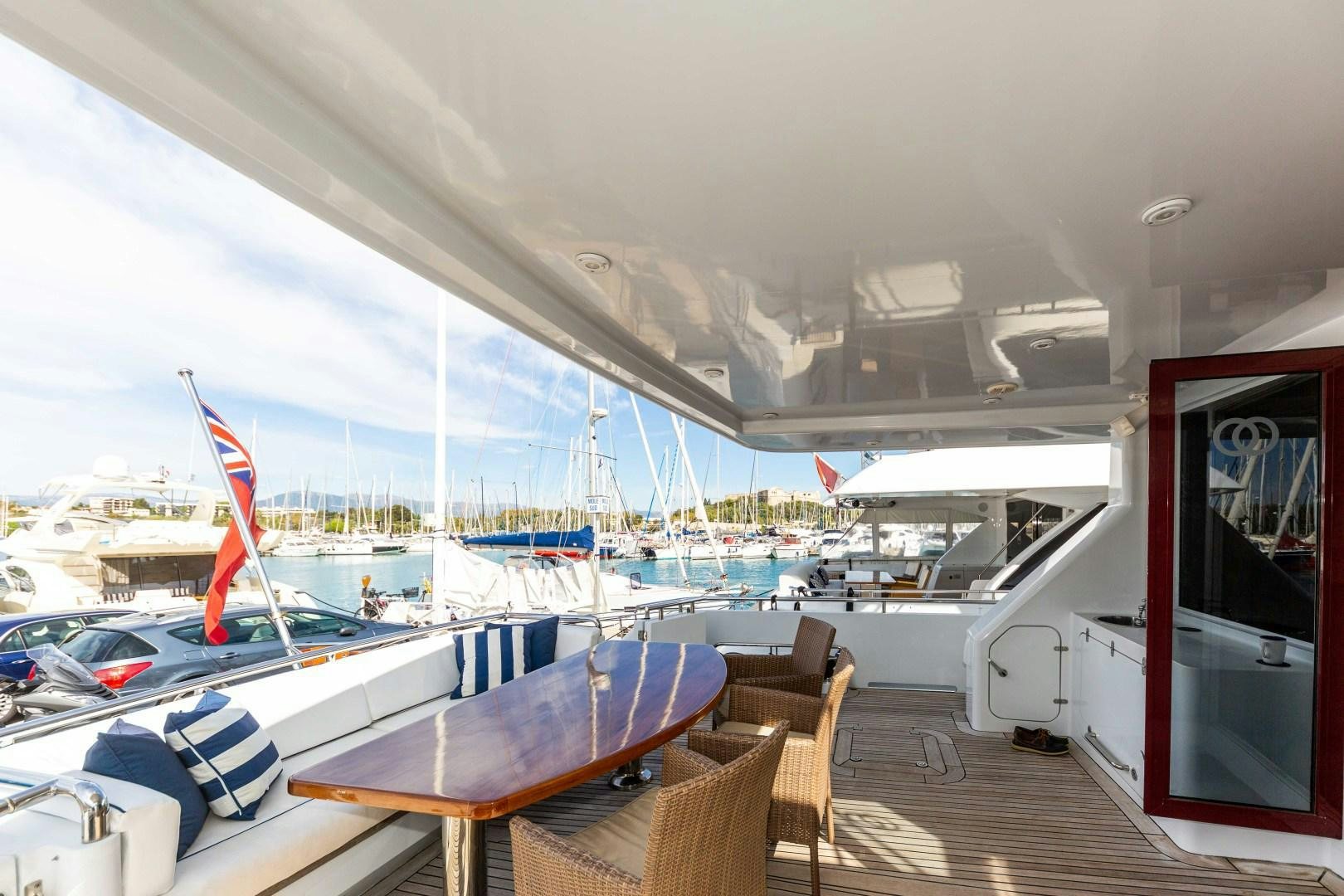 a boat docked at a pier aboard HAPPY DAZE Yacht for Sale