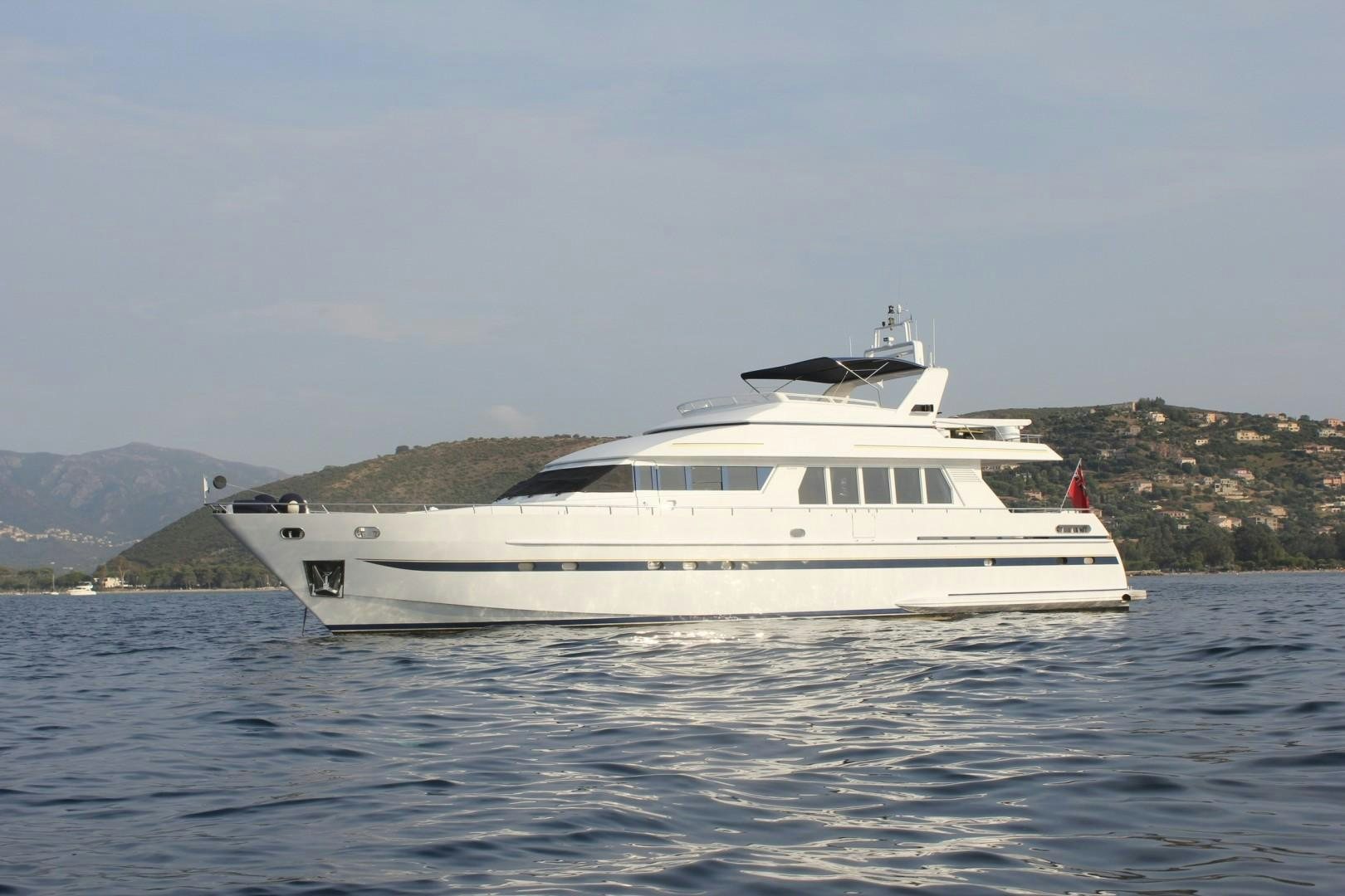 a white yacht on the water aboard HAPPY DAZE Yacht for Sale
