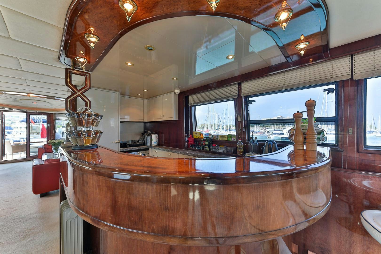 a large kitchen with a large island aboard HAPPY DAZE Yacht for Sale