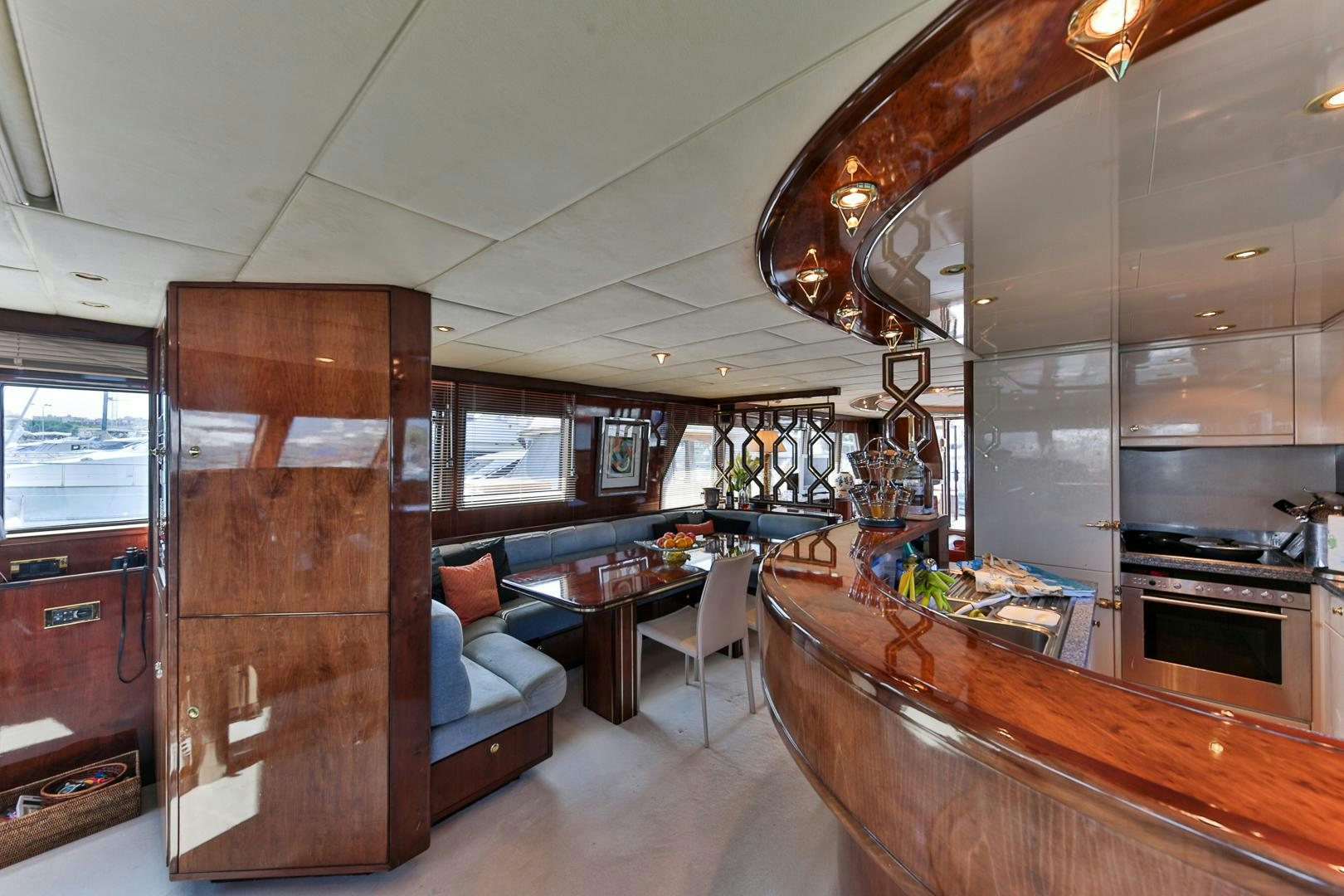 a kitchen and living room aboard HAPPY DAZE Yacht for Sale