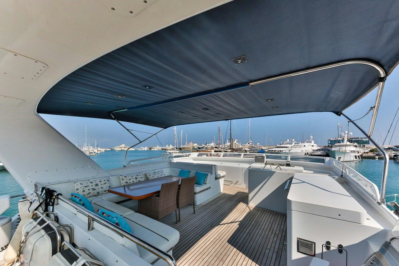 a boat docked at a pier aboard HAPPY DAZE Yacht for Sale
