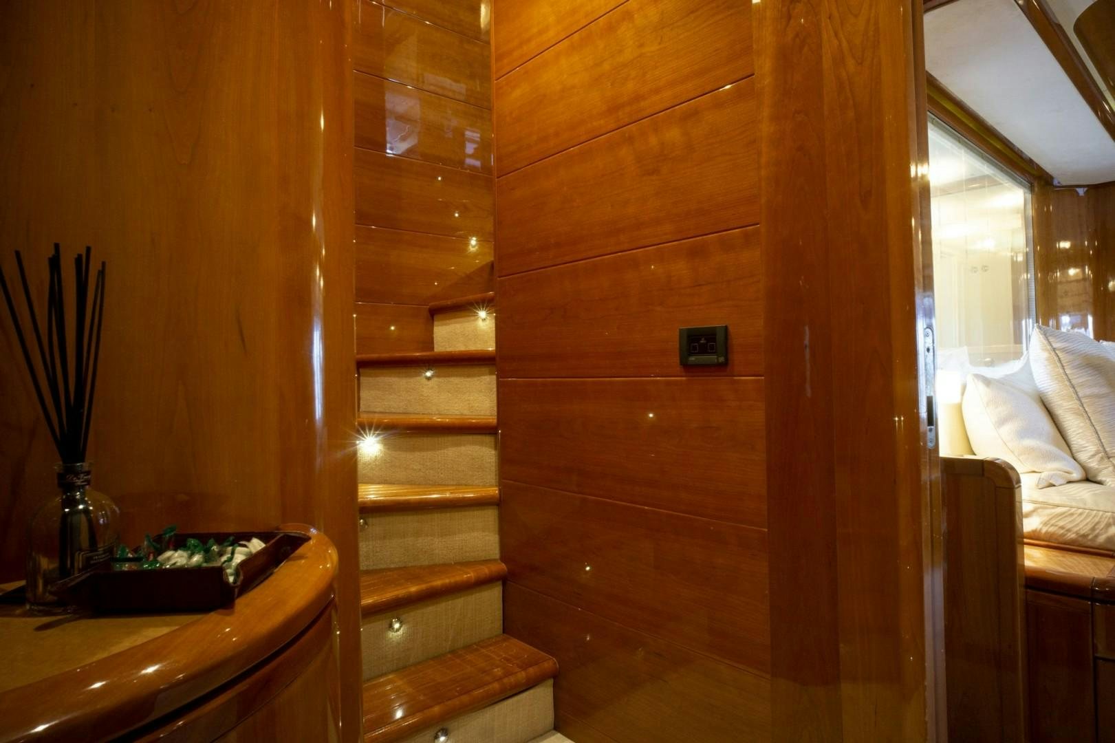a wooden staircase in a room aboard NO NAME Yacht for Sale