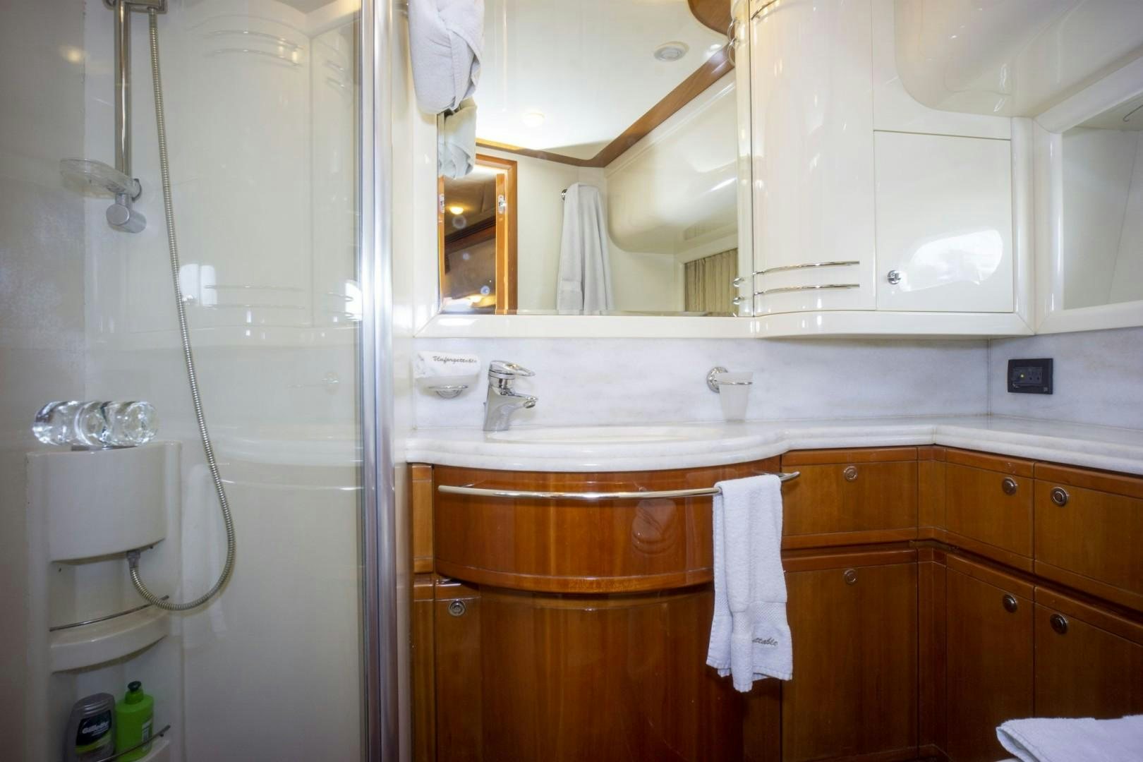 a bathroom with a shower and sink aboard NO NAME Yacht for Sale