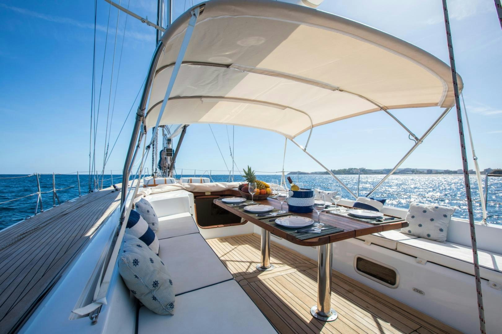 a table on a boat aboard INDIGO Yacht for Sale
