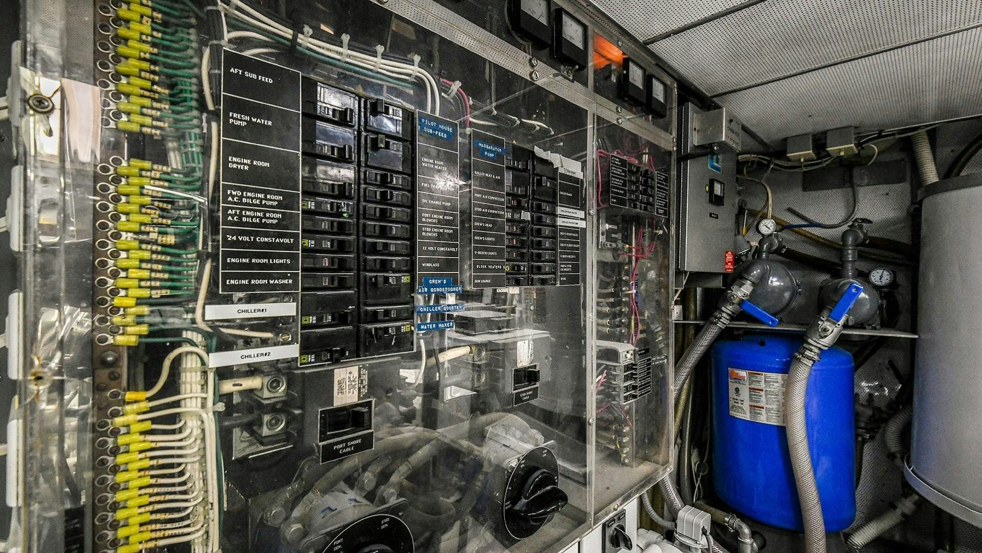 a machine with wires and boxes aboard PRIMETIME III Yacht for Sale