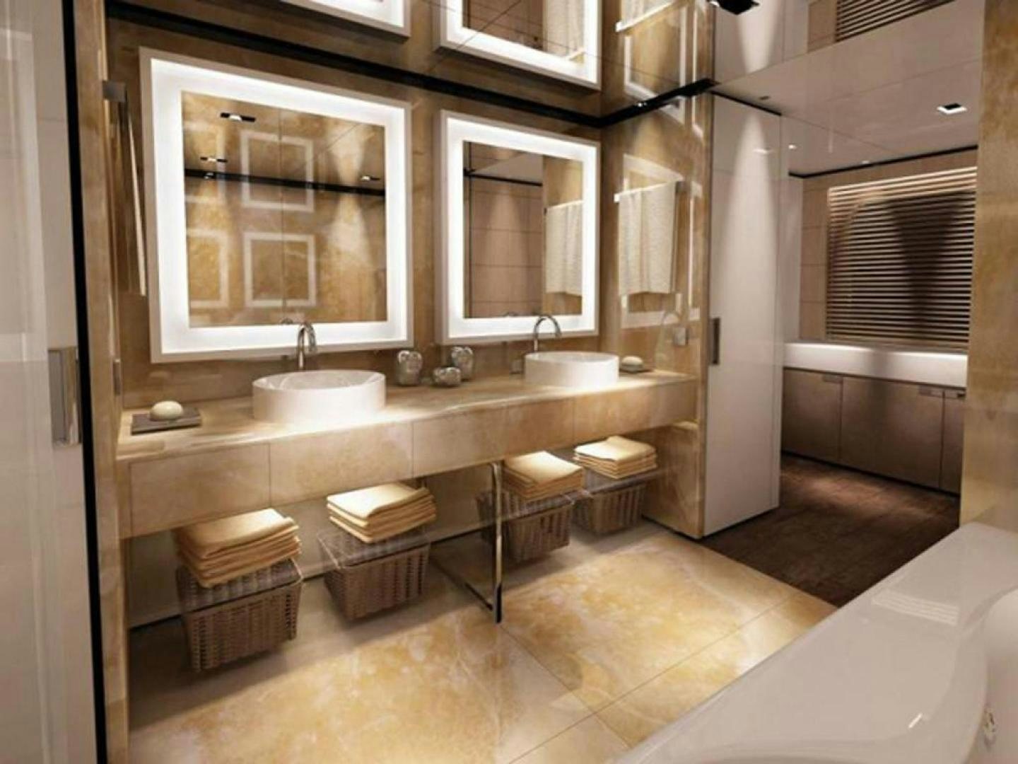 a bathroom with a large countertop aboard COTE D’AZURE Yacht for Sale