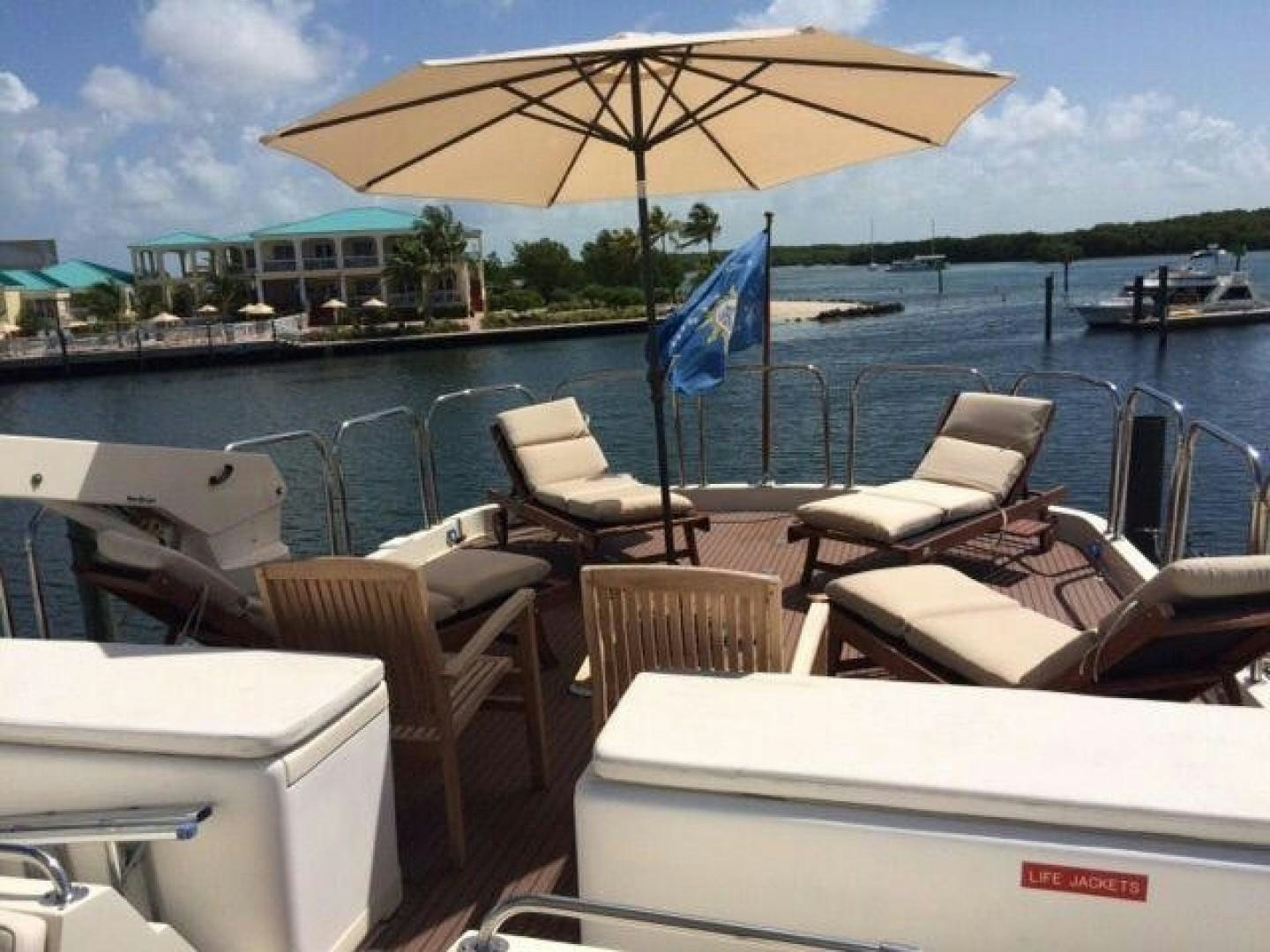 a boat with chairs and umbrellas aboard CATCHIN FEELINGS Yacht for Sale